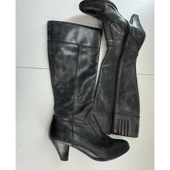 Vintage Y2K Born Black Soft Leather Zip Heeled Riding Boots Womens Sz 7.5 - Picture 3 of 12